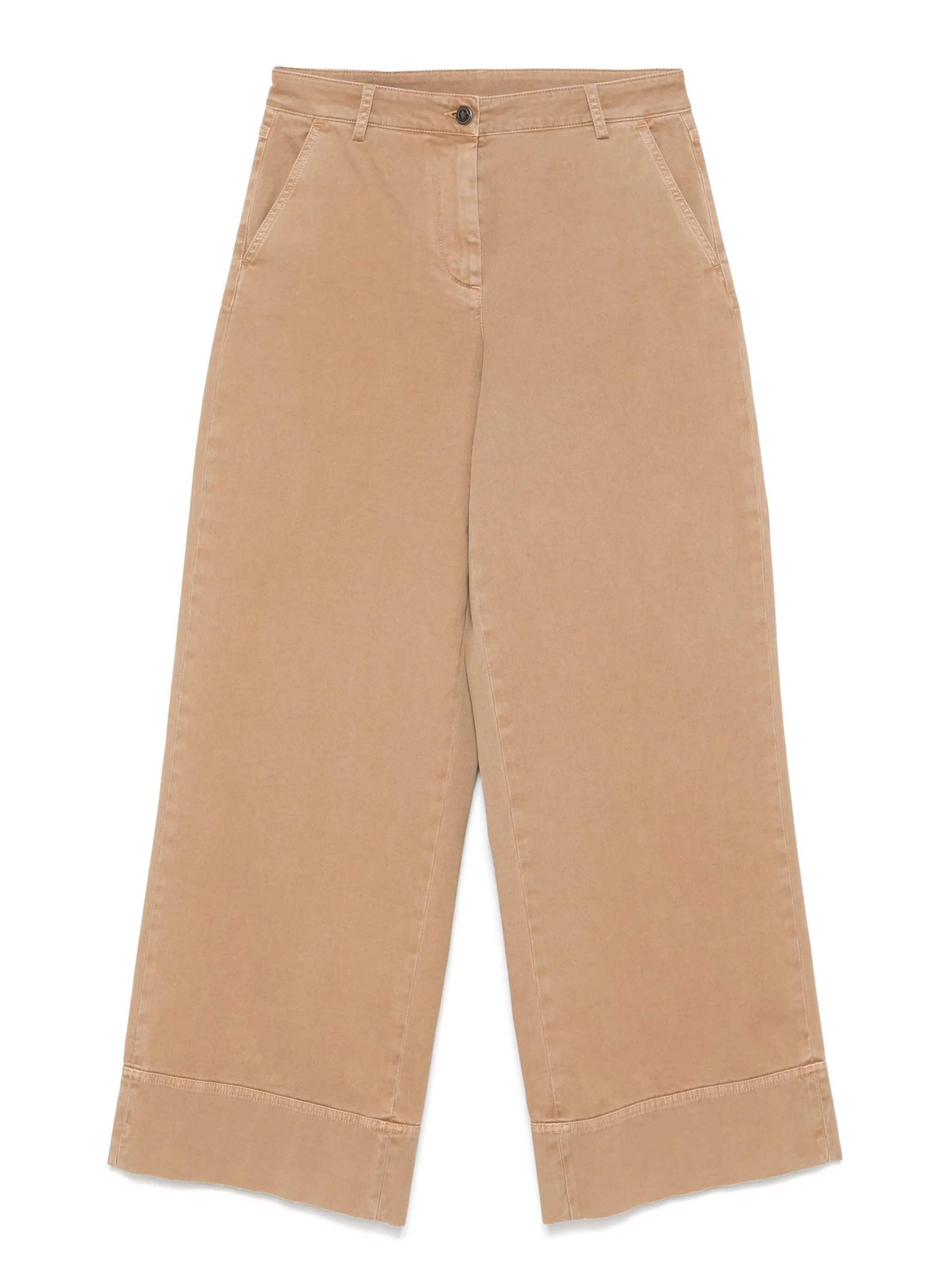 Calças de cintura alta bege para mulher, estilo casual e confortável, feitas com material de qualidade.
