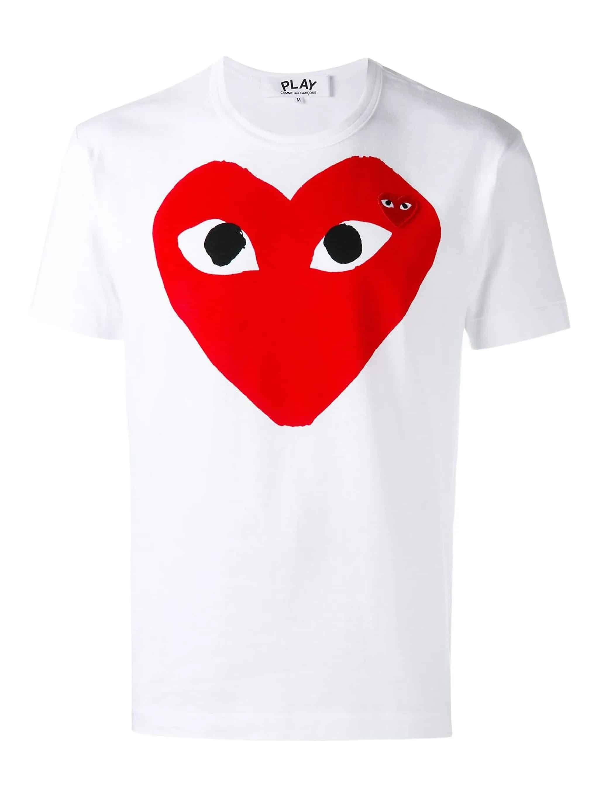 1. White T-shirt with red heart and eyes, unique design fashion.